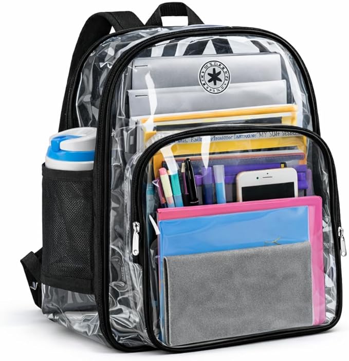 K-Cliffs Large Transparent Backpack Clear Heavy Duty School Bag Durable Student Bookbag See Through Vinyl Daypack Workbag