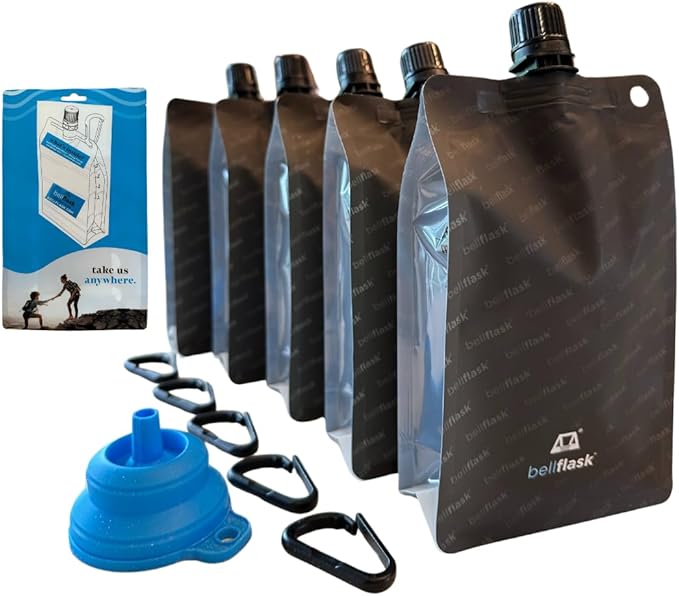 BellFlask - 15 oz. Plastic Flask, Patented, Flexible, Metal-Free, Reusuable, BPA-Free with Carabiner Clip and Filling Funnel