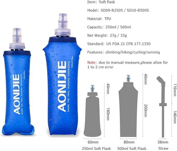 AONIJIE 250ML/350ML/500ML/600ML Portable TPU Soft Water Bottle Folding Soft Flasks For Outdoor Marathon Running Hydration Camping Hiking