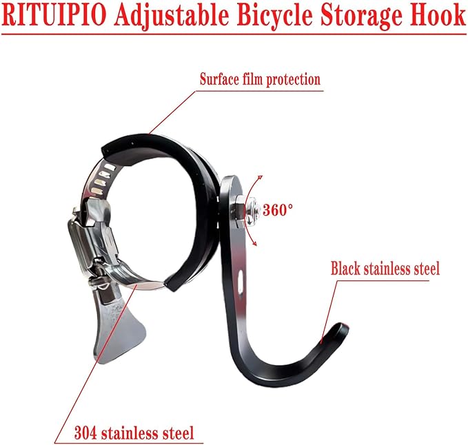 Adjustable Handlebar Hook Mount, Universal Pole Storage Hook, Black Metal Clamp Design (Single(Large), 1)