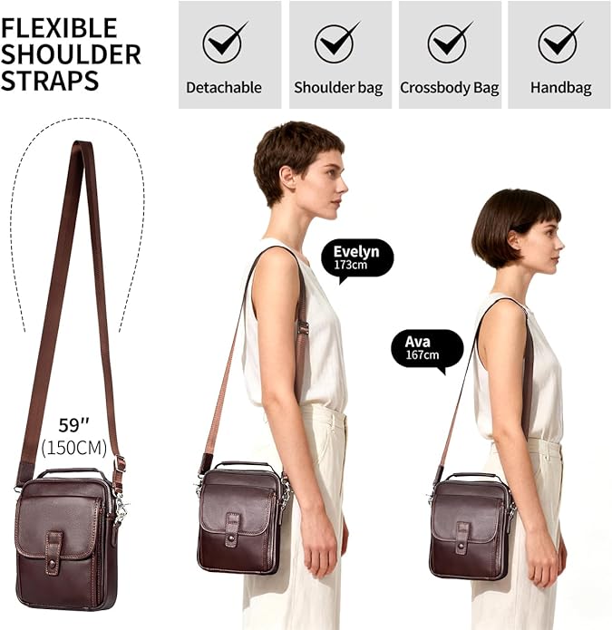 Augus Leather Small Messenger Bag For Men Crossbody Handbag Shoulder Sling Travel Bags for Men Purse Daypack Magnetic Buckle