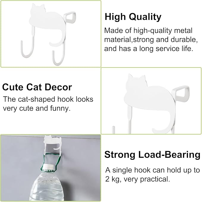 Over Cabinet Door Hooks, 3Pcs Iron Over Door Double Hooks Decorative Cat Over The Cupboard Drawer Hooks Multi-Purpose Hooks for Kitchen Bathroom Bedroom (White)
