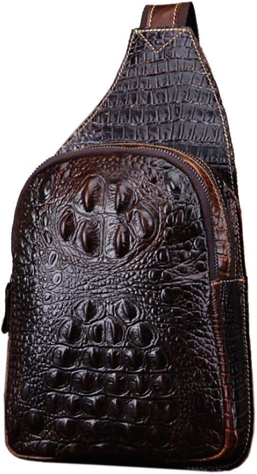 Hebetag Crocodile Genuine Leather Sling Bag Crossbody Backpack for Men Women Travel Outdoor Hiking Camping Shoulder Chest Pack Casual Pouch Daypack Coffee