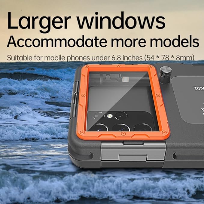 Hllhunkhe Universal Underwater Phone Case for Snorkeling, Professional Diving Waterproof Phone Case for iPhone 7-17 Pro/Pro Max/Plus/Mini, Galaxy S10-S25 Ultra/Plus and Most Phones,Black/Orange