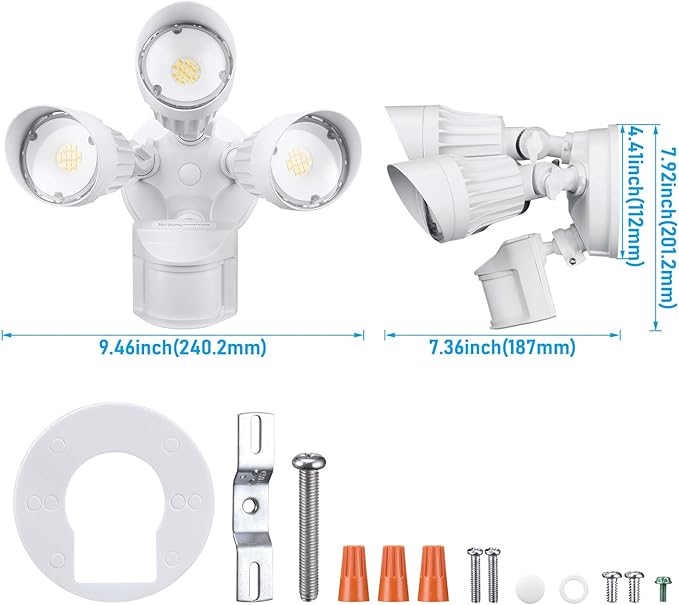 LEONLITE 3CCT LED Security Light Motion Sensor, Aluminum Flood Lights Outdoor, 3 Modes Motion Detector+Dusk to Dawn+Switch Control, 3000K/4000K/5000K Selectable, IP65, Adjustable 3-Head, ETL, White