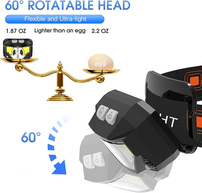 LHKNL Headlamp Flashlight,3-Pack Lumen Ultra Bright LED Rechargeable Headlight with White Red Light,Waterproof Motion Sensor Head Lamp,8 Mode for Outdoor Camping Running Cycling Fishing