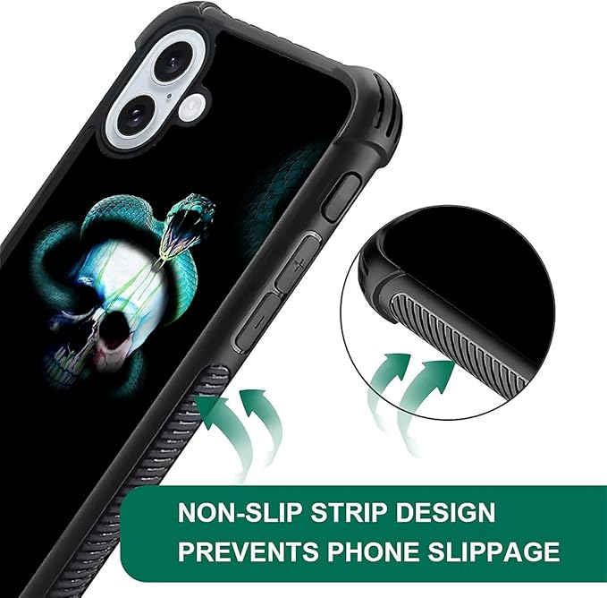 for iPhone 16 Case, Skeleton Winding Snake Pattern Graphic Design Girl Boy Soft Silicone Hard Acrylic Shock Protection for iPhone 16