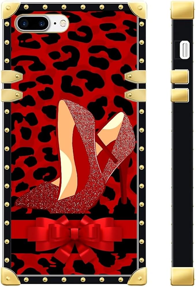 Compatible with iPhone 8 7 SE Case, Elegant High Heels Luxury Golden Decoration for Girl Women Soft TPU Shockproof Protective Hard PC Back for iPhone 8 7 SE