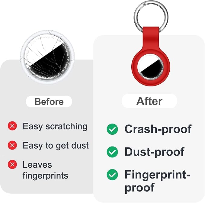 Linsaner Compatible with AirTag Case Keychain for Air Tag Holder Silicone for AirTags Key Ring Cases Tags Chain for Apple for AirTag GPS Item Finders Accessories，Red