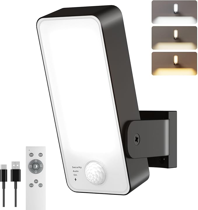 Motion Sensor Outdoor Light, 10000mAh Rechargeable Battery Operated Outdoor Light with Remote, 3 Modes with Red Alert, Dimmable & 3CCT, Waterproof Outdoor Security Lights for Porch, Backyard, Garage