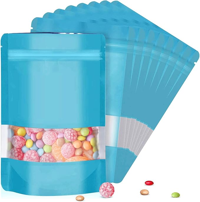 5.9"x8.6" 120pcs Mylar Bags for Food Storage,Smell Proof Bags with Matte Window Resealable Food Storage Bags for Small Business, Stand-up Foil Pouch Packaging Treat Snack Bags for Self Sealing（Blue）
