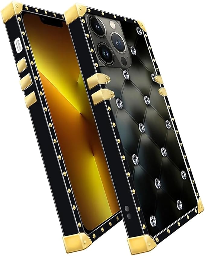 Compatible with iPhone 13 Pro Case, Shiny Black Sofa Crystal Luxury Golden Decoration for Girl Women Soft TPU Shockproof Protective Hard PC Back for iPhone 13 Pro