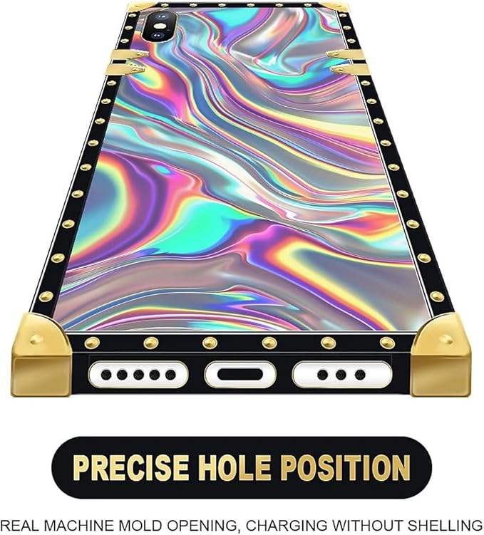 Compatible with iPhone XR Case, Holographic Abstract Iridescent Textures Luxury Golden Decoration for Girl Women Soft TPU Shockproof Protective Hard PC Back for iPhone XR