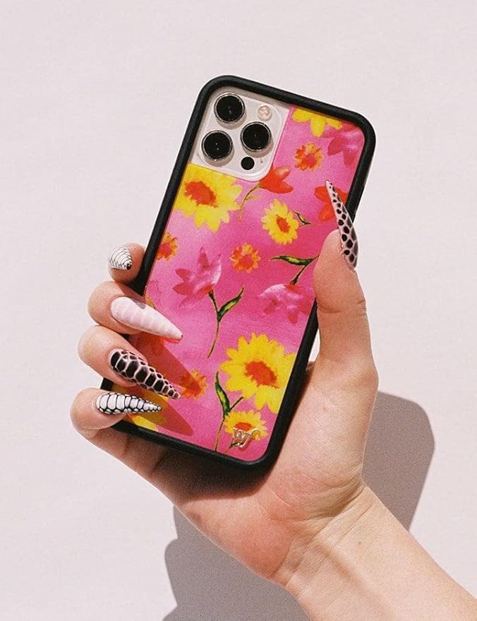 Wildflower Cases - Compatible with iPhone 13 Pro | Protective Black Bumper, 6.5ft Drop Test Certified, Women Owned Small Business | Trendy Pink Yellow Flowers | Sunflower Spring Floral