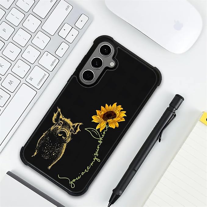 for Samsung Galaxy S24 S25 Plus Case, Pig Sunflower Yellow Sunshine Pattern Graphic Design Girl Boy Soft Silicone Hard Acrylic Shock Protection for Samsung Galaxy S24 S25 Plus
