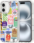 MOSNOVO Case for iPhone 16 Plus, [Buffertech 6.6ft Military-Grade Drop Protection] [Anti Peel Off Tech] Clear TPU Bumper Phone Case Cover Design - Air Ticket Labels