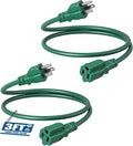 DEWENWILS 2-Pack Extension Cord 3 Ft, Indoor Use, 16/3 AWG SJTW, Durable & Waterproof, 3 Prong Extension Cord for Lighting, 13A 125V, ETL Listed, Green