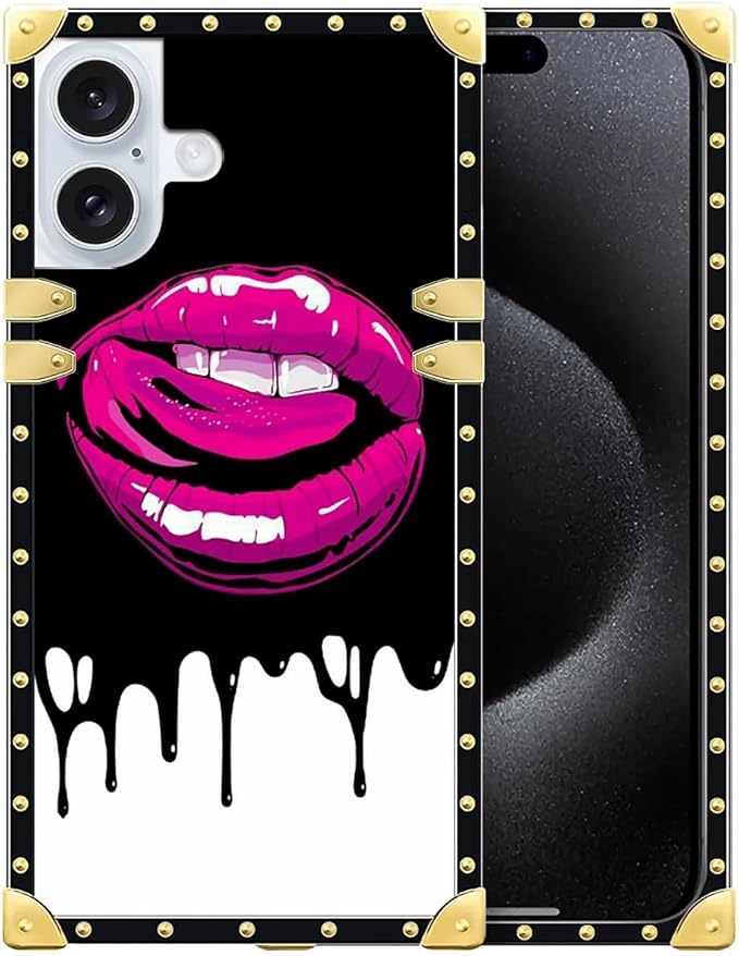 Compatible with iPhone 16 Plus Case, Black White Red Slap Sexy Luxury Golden Decoration for Girl Women Soft TPU Shockproof Protective Hard PC Back iPhone 16 Plus Case