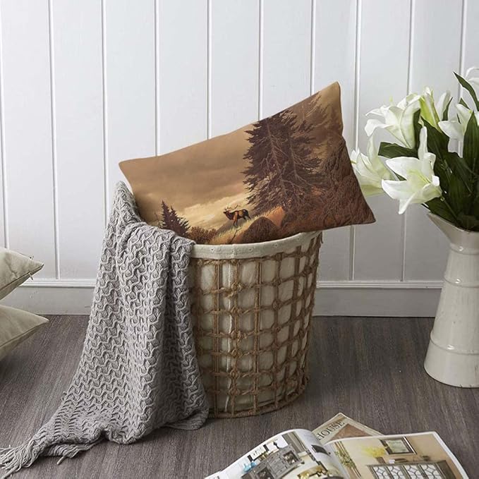 TKS MITLAN Brown Deer Pillow Cover 12x20 inch Elk in The Rocky Mountains Rocks Tree Wildlife Pillows Decorative Throw Pillows Farmhouse Decor for Home Cushion Case
