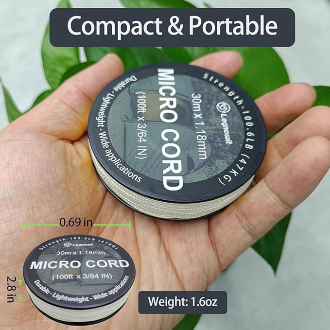 Micro Paracord, 1.18mm x 100ft Thin Mini Utility Braided Small Paracord for Crafting, DIY Project, Camping and More