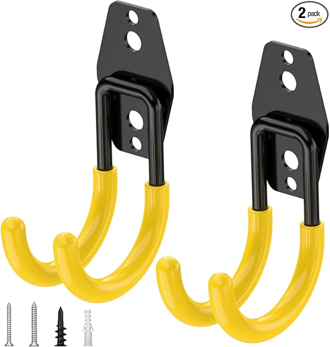 TICONN 2 Pack Heavy Duty Garage Hooks, Steel Utility Wall Storage Hooks, Wall Mount Hanger Organizer for Ladders, Bikes, Tools, Bulky Items (Small, Yellow Circular)