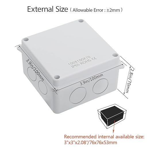 LeMotech Junction Box, Electrical Box IP65 Water Resistant Dustproof ABS Plastic Project Enclosure for Electronics White, External Size 3.9 x 3.9 x 2.8 inch