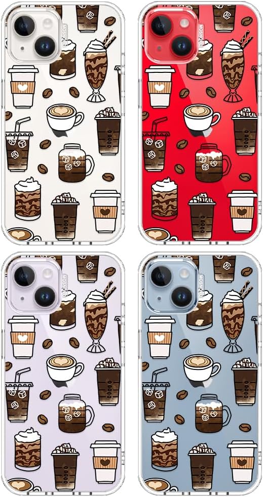 MOSNOVO for iPhone 13/14 Case | Military Grade 6.6ft Drop Tested | Clear with Coffee Design