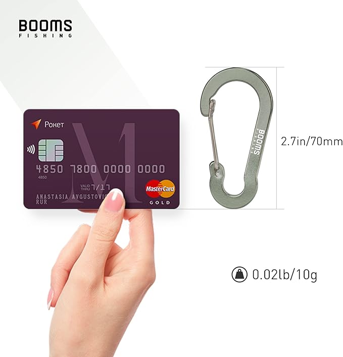Booms Fishing CC5 Multi-Use Carabiner Clips, 10 Pack 2.7" Small Caribeener Clips, Mini Keychain Aluminum Caribeaner Clip