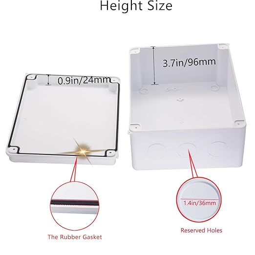Junction Box, Reserved Holes Electrical Boxes Waterproof IP65 ABS Plastic Electrical Power Cord Enclosure Project Box White 10 x 7.9 x 4.7 inch(255x200x120mm)