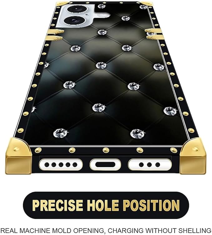 Compatible with iPhone 16 Case, Shiny Black Sofa Crystal Luxury Golden Decoration for Girl Women Soft TPU Shockproof Protective Hard PC Back