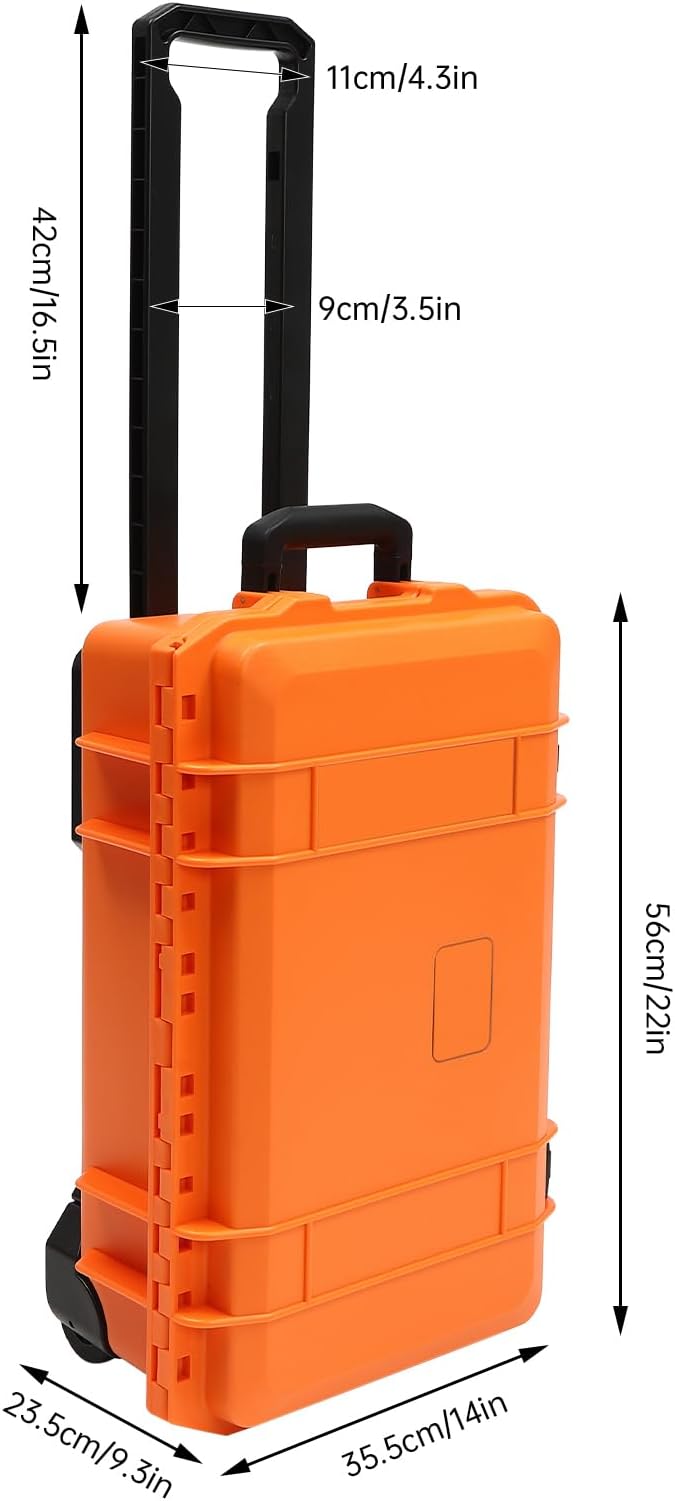 22" Weatherproof Hard Case Rolling Waterproof Case Dry Box with Foam Protective Cases Shockproof Hard Travel Cases For Cameras Lenses Electronic Equipment (Orange)