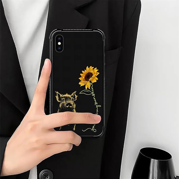 for iPhone X/Xs Case, Pig Sunflower Yellow Sunshine Pattern Made of Soft Silicone Hard Acrylic Shock Protection for iPhone X/Xs