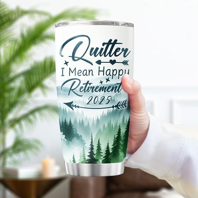 Funny Retirement Tumbler 2025 for Men Women, Quitter I Mean Happy Retirement 20oz Stainless Steel Cup, Insulated Travel Mug Gift for Coworker Boss Dad Mom Friend Use