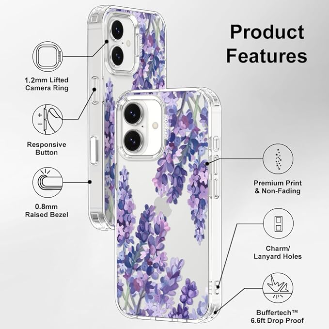 MOSNOVO for iPhone 17 Case | Military Grade 6.6ft Drop Tested | Camera Control | Clear with Lavender Design