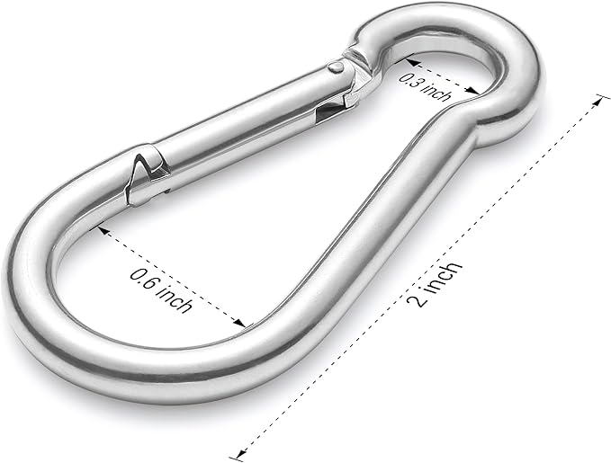 sprookber 316 Stainless Steel Carabiner Clip, Marine Grade Heavy Duty Spring Snap Hook for Outdoor, Boat, Hammock, Set of 5