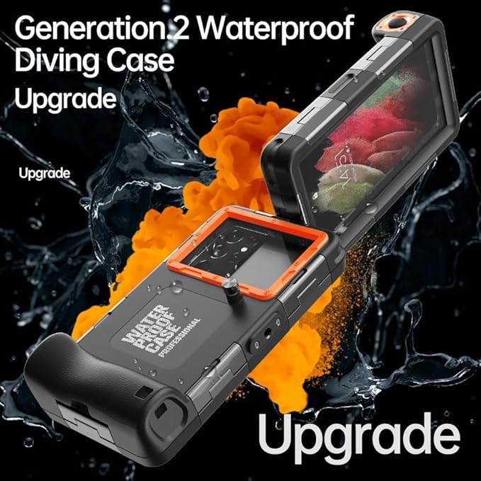 Hllhunkhe Universal Underwater Phone Case for Snorkeling, Professional Diving Waterproof Phone Case for iPhone 7-17 Pro/Pro Max/Plus/Mini, Galaxy S10-S25 Ultra/Plus and Most Phones,Black/Orange
