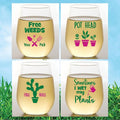 Wine-Oh! Set of 4 Shatterproof Designer 16 oz Plastic Wine Glasses MADE in the USA (GREEN THUMB)