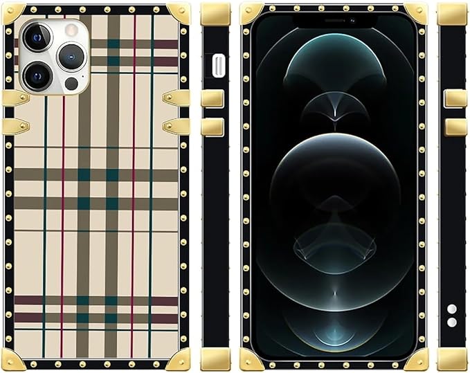Compatible with iPhone 12 12 Pro Case, Black Red Beige Stripes Luxury Golden Decoration for Girl Women Soft TPU Shockproof Protective Hard PC Back for iPhone 12 12 Pro
