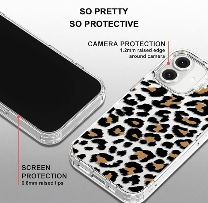 MOSNOVO Case for iPhone 16, [Buffertech 6.6ft Military-Grade Drop Protection] [Anti Peel Off Tech] Clear TPU Bumper Phone Case Cover Design - Leopard Print