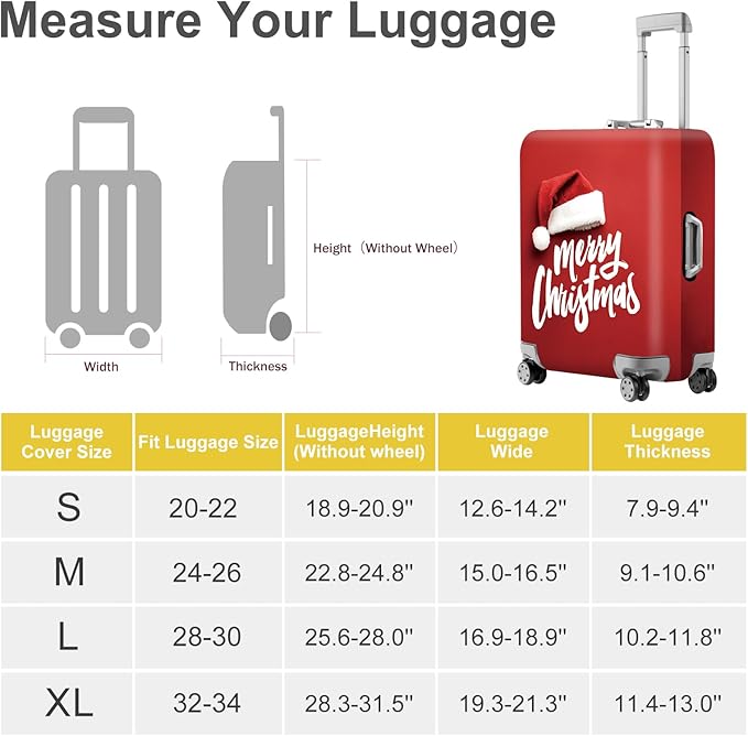 ANNA QUEEN Merry Christmas Luggage Cover, Santa Hat Holiday Design Suitcase Protector, Stretchable Washable Travel Sleeve for 24-26 Inch Luggage