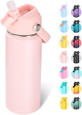 Fijinhom 18oz Insulated Stainless Steel Water Bottle, Wide Mouth Double Wall Vacuum, Silicone Straw, Sweat & Leak Proof, BPA Free Insulated Water Flask for Travel, Keep Cold 24h Hot 12h, Coral Pink