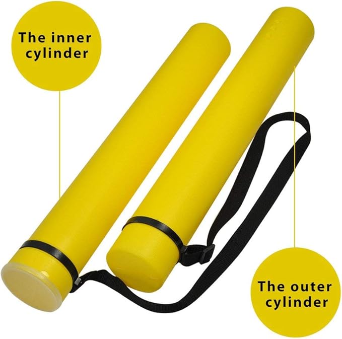 DEWEL Document Tube,Plastic Expanding Poster/Art/Document Storage Tube 24.5 to 40 inches Adjustable with Carrying Strap Waterproof and Light-Resistance Telescoping Carrying Case (Yellow-Large Size)