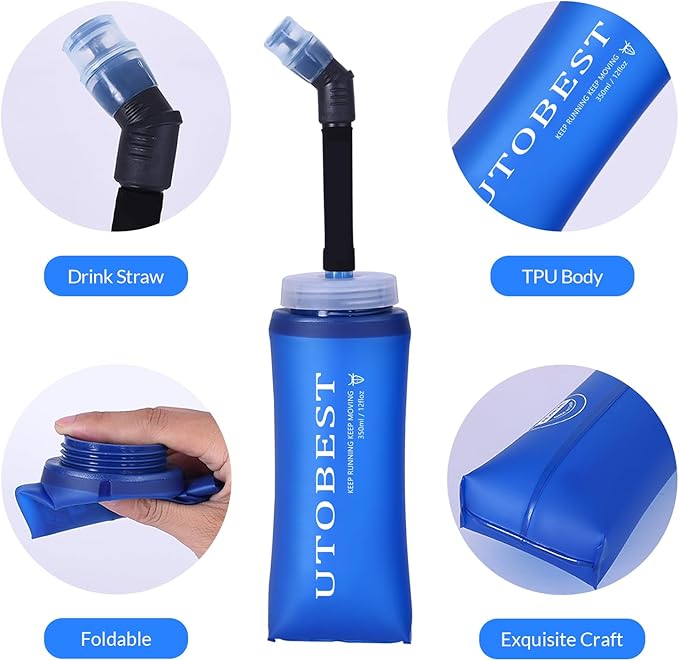 UTOBEST Soft Flask Collapsible Running Water Bottle, Flexible TPU Folding Flask for Hydration Pack, Soft Flask Bottles for Hiking Cycling