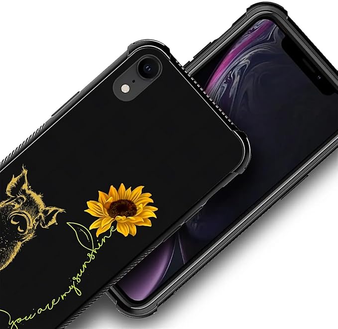 for iPhone XR Case, Pig Sunflower Yellow Sunshine Pattern Graphic Design Girl Boy Soft Silicone Hard Acrylic Shock Protection for iPhone XR
