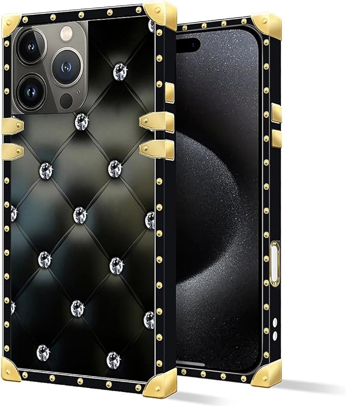 Compatible with iPhone 16 Pro Max Case, Shiny Black Sofa Crystal Luxury Golden Decoration for Girl Women Soft TPU Shockproof Protective Hard PC Back