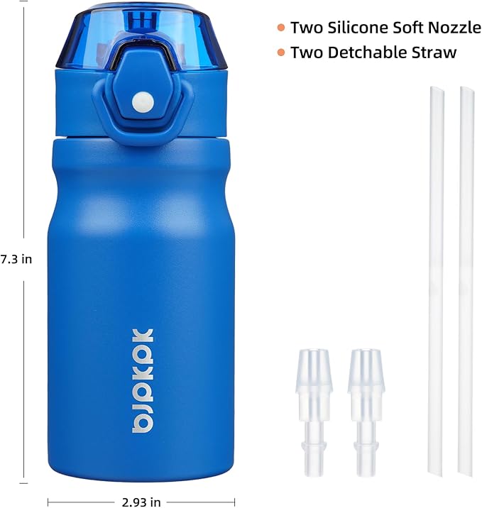 BJPKPK Insulated Water Bottle 14oz Stainless Steel Water Bottles with Straw and Carry Handle Double Wall Metal Thermal Flask,Blue