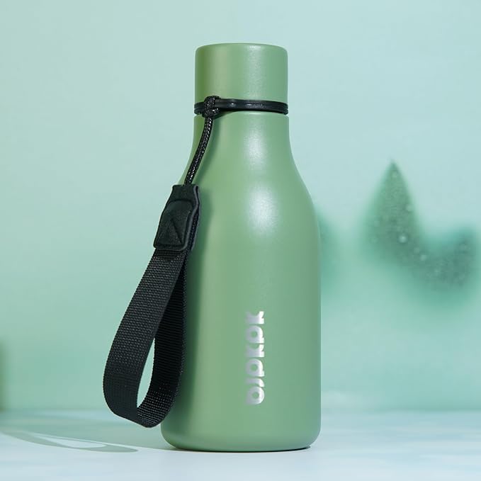 BJPKPK Insulated Water Bottles, 12oz Stainless Steel Metal Water Bottle with Strap, BPA Free Leak Proof Jugs, Mugs, Flasks, Reusable Thermal Flasks for Sports & Travel, Forest Green