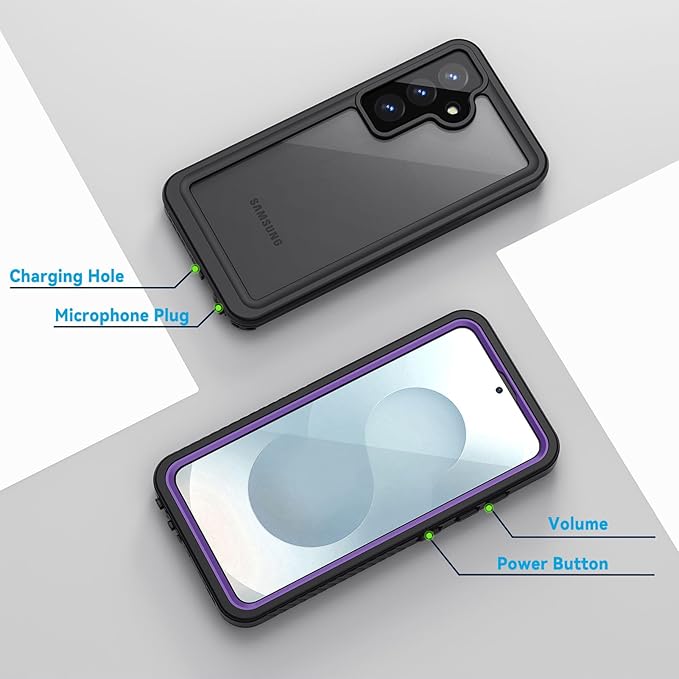 Lanhiem for Samsung Galaxy S25+ Plus Case, IP68 Waterproof Dustproof Case with Built-in Screen Protector, Rugged Full Body Shockproof Protective Cover for Galaxy S25 Plus 6.7 Inch, Purple