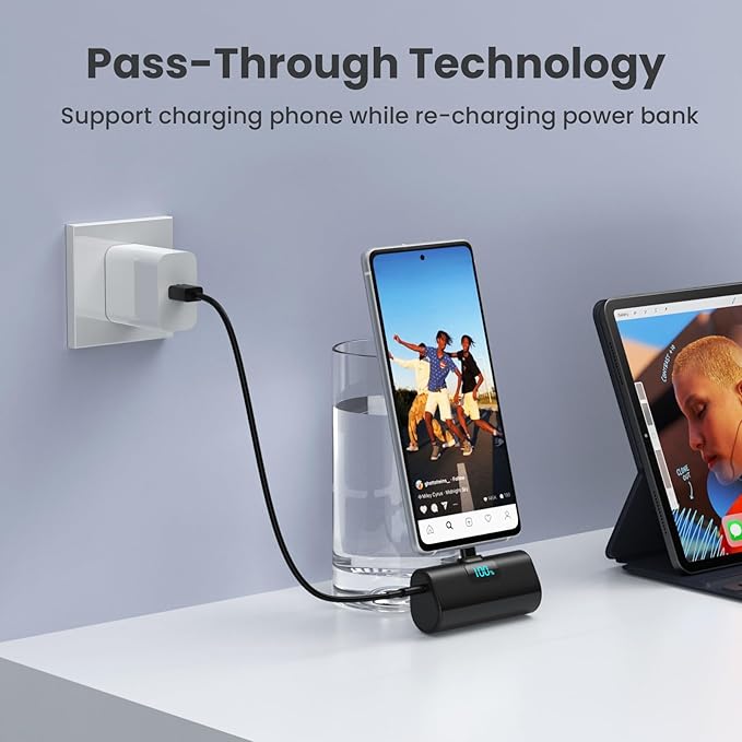 [2-Pack]Portable Charger for iPhone 17/16/15 Series,5200mAh PD USB C Power Bank Built-in USB-C Connector,Travel Battery Pack Compatible with iPhone 17/17 Pro Max/16/15 Series,Galaxy,Android-Black+Blue