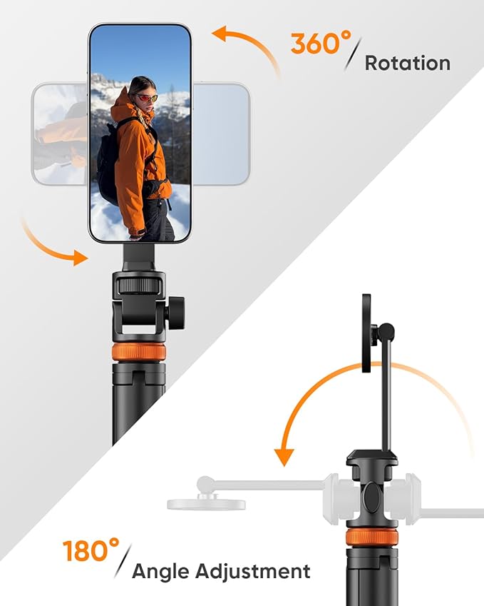 EUCOS 63" Magsafe Tripod, Tripod for iPhone & Magnetic Selfie Stick Tripod with Remote, Strong Magnetic Phone Holder for Magsafe, Extendable Phone Tripod Stand for iPhone/Android